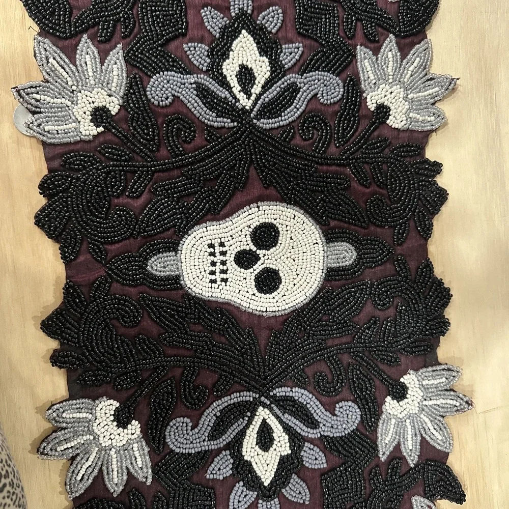 Beaded Skull Table Runner Décor Día De Muertos Day Dead Halloween 12x36